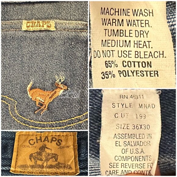 Vtg 70's Chaps Taylor Togs Stretch USA Made Embroidered Deer Relaxed Fit Jeans - Picture 6 of 6